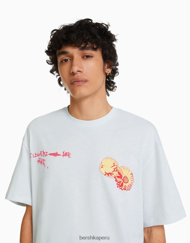 azul claro Bershka hombres playera de manga corta con estampado boxy fit 806J6B2805