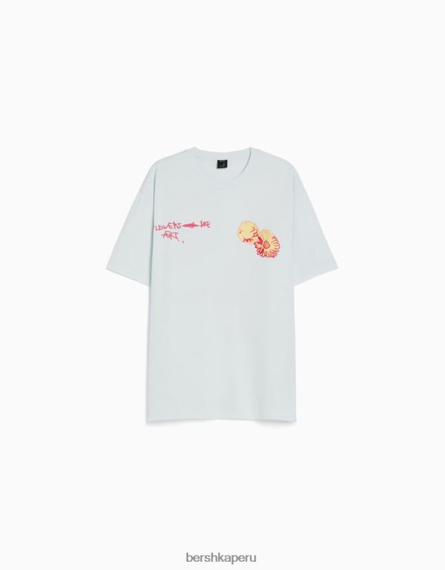 azul claro Bershka hombres playera de manga corta con estampado boxy fit 806J6B2805
