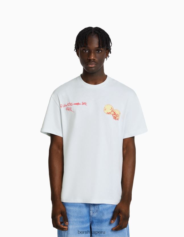 azul claro Bershka hombres playera de manga corta con estampado boxy fit 806J6B2806