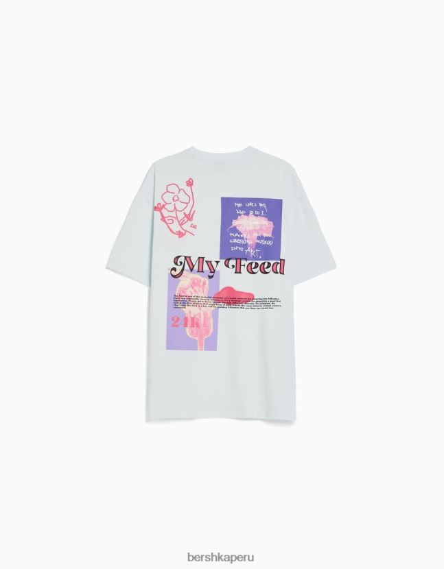 azul claro Bershka hombres playera de manga corta con estampado boxy fit 806J6B2806