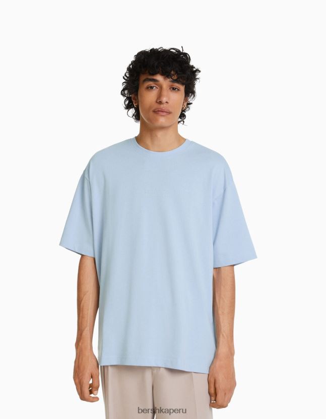 azul claro Bershka hombres playera oversize de manga corta estampada 806J6B2686