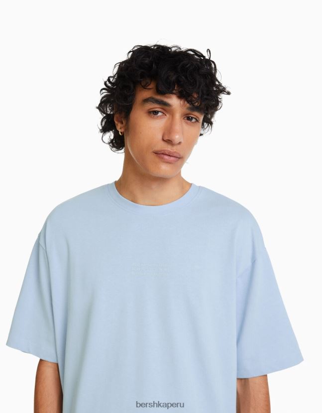 azul claro Bershka hombres playera oversize de manga corta estampada 806J6B2686