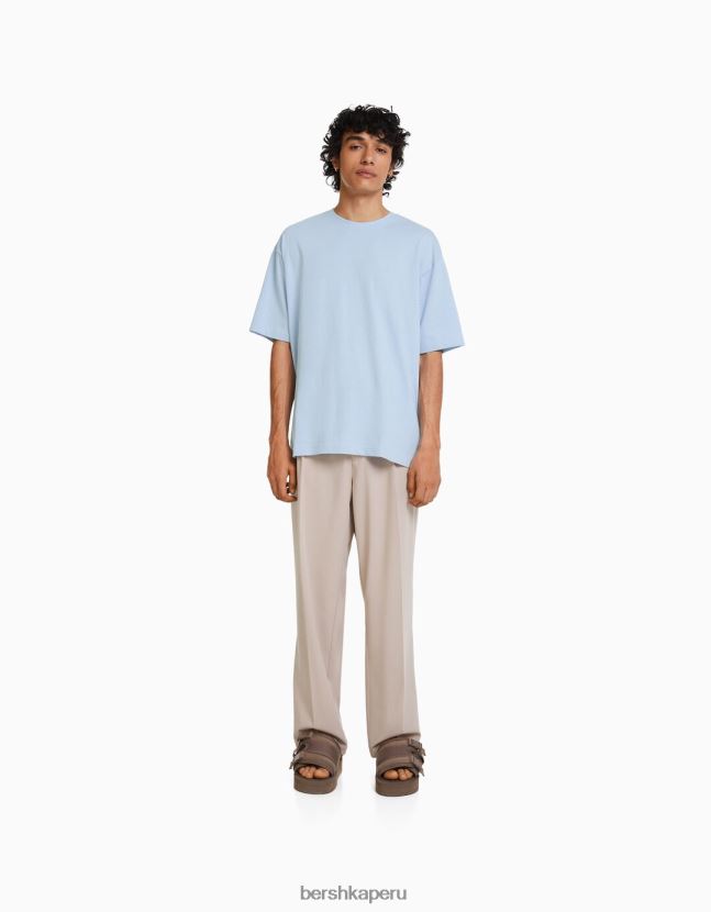 azul claro Bershka hombres playera oversize de manga corta estampada 806J6B2686