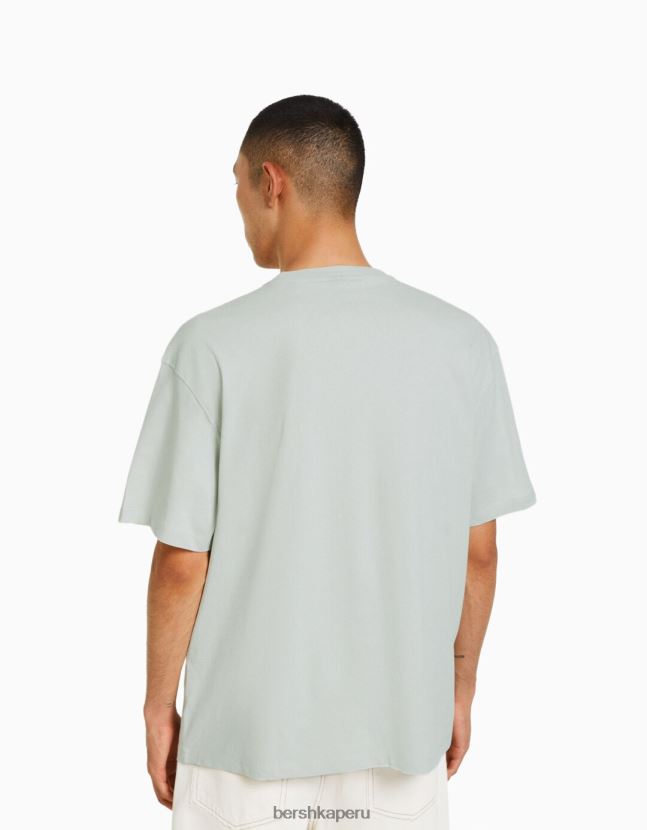 azul claro Bershka hombres playera universitaria de manga corta retro deportiva boxy-fit 806J6B2784