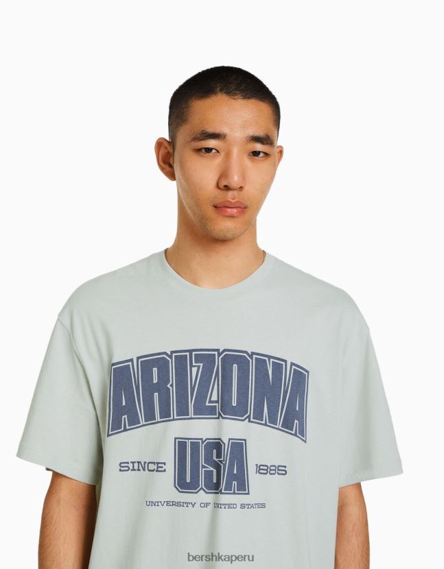 azul claro Bershka hombres playera universitaria de manga corta retro deportiva boxy-fit 806J6B2784