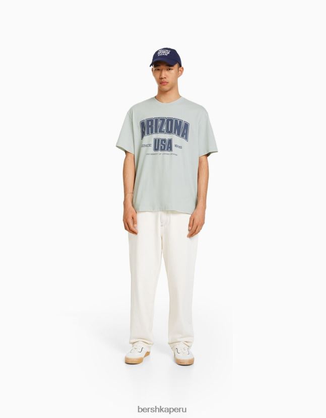 azul claro Bershka hombres playera universitaria de manga corta retro deportiva boxy-fit 806J6B2784