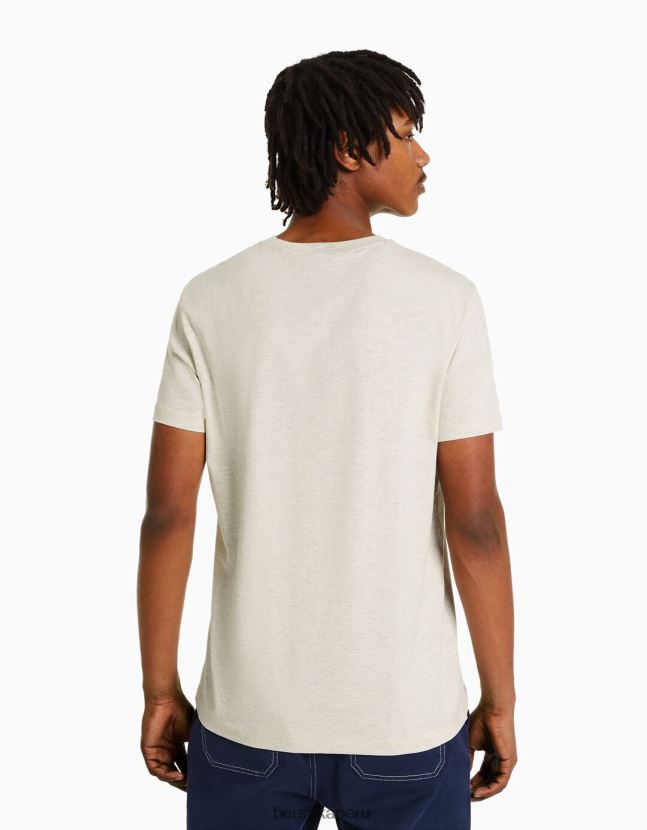 beige Bershka hombres camiseta de manga corta con estampado regular fit 806J6B2766