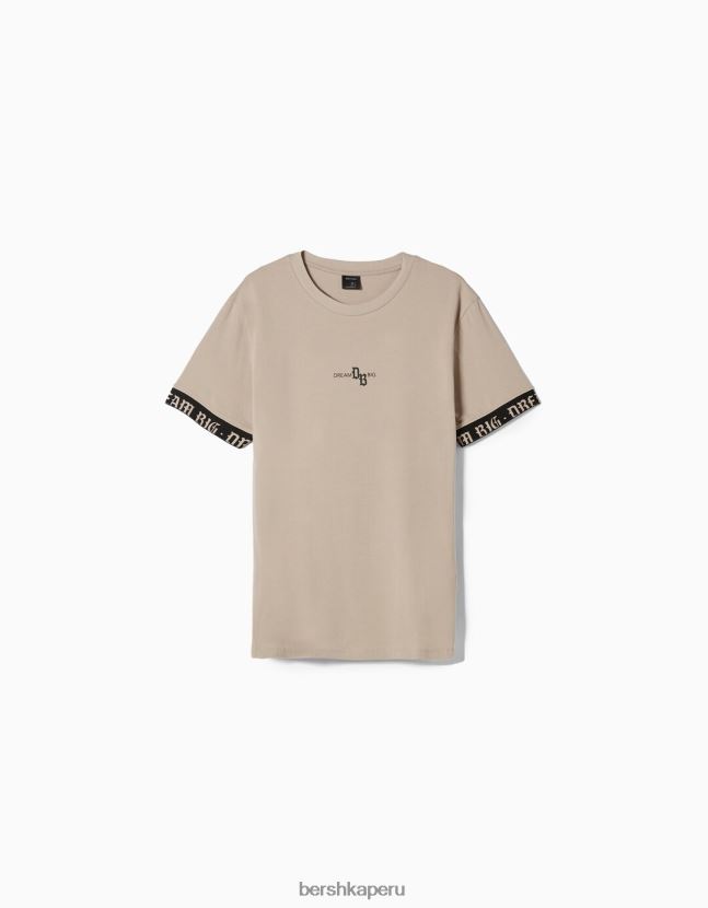 beige Bershka hombres camiseta muscle fit de manga corta con detalle de rayas 806J6B2690