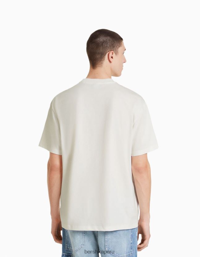 blanco Bershka hombres camiseta boxy fit de manga corta con bordado 806J6B2614