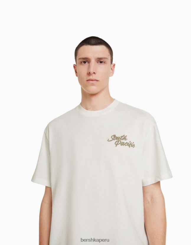 blanco Bershka hombres camiseta boxy fit de manga corta con bordado 806J6B2614
