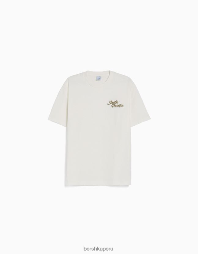 blanco Bershka hombres camiseta boxy fit de manga corta con bordado 806J6B2614
