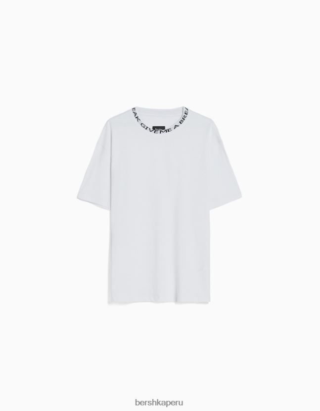 blanco Bershka hombres camiseta boxy fit de manga corta con cuello estampado 806J6B2716
