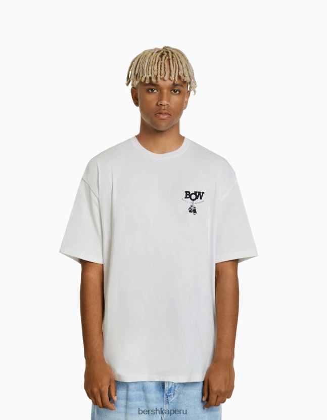 blanco Bershka hombres camiseta boxy fit de manga corta con estampado de boxeo 806J6B2707