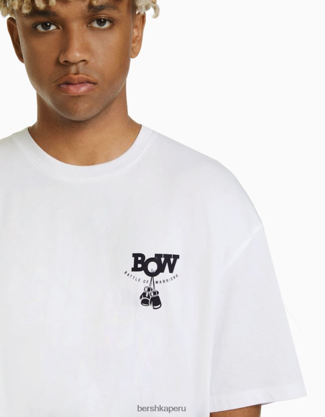 blanco Bershka hombres camiseta boxy fit de manga corta con estampado de boxeo 806J6B2707