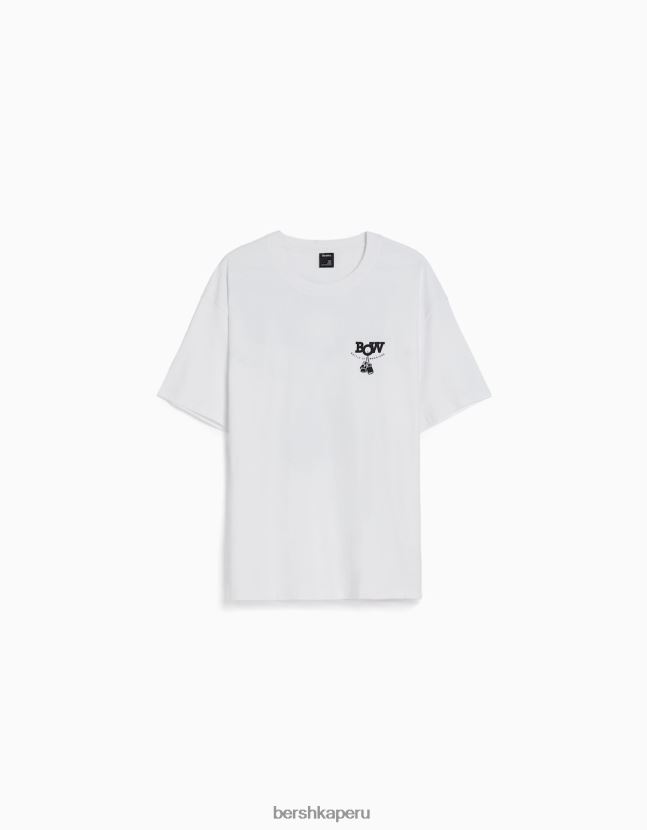 blanco Bershka hombres camiseta boxy fit de manga corta con estampado de boxeo 806J6B2707