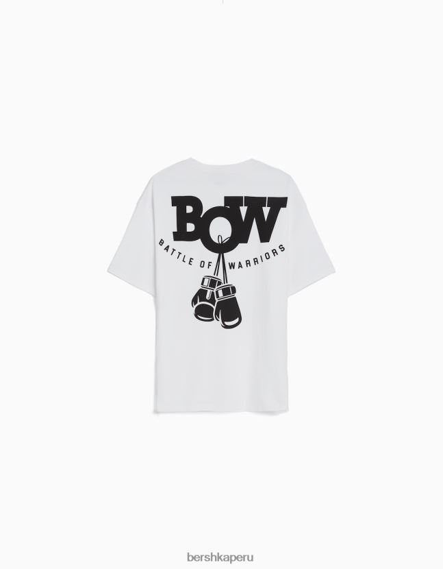blanco Bershka hombres camiseta boxy fit de manga corta con estampado de boxeo 806J6B2707