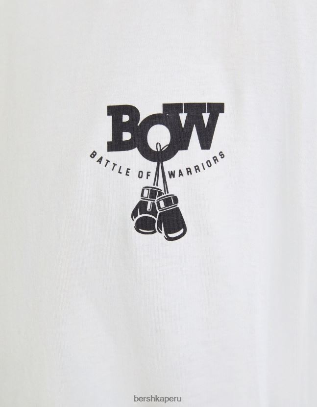 blanco Bershka hombres camiseta boxy fit de manga corta con estampado de boxeo 806J6B2707