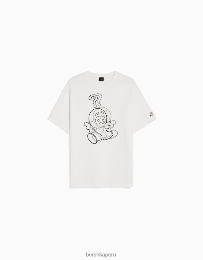 blanco Bershka hombres camiseta boxy fit de manga corta con estampado metalizado 806J6B2753