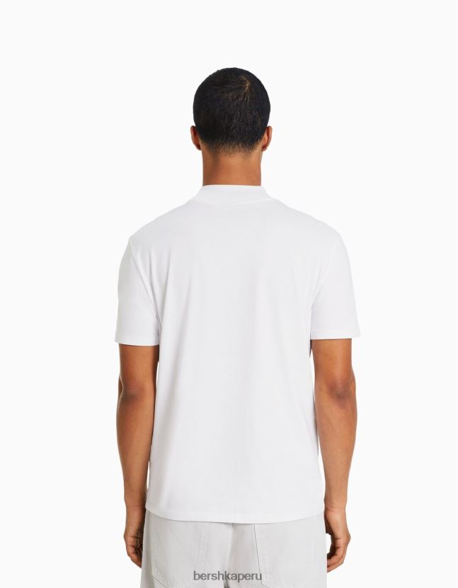 blanco Bershka hombres camiseta de manga corta con cuello alto 806J6B2740