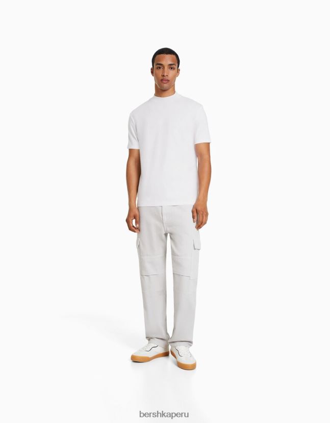 blanco Bershka hombres camiseta de manga corta con cuello alto 806J6B2740