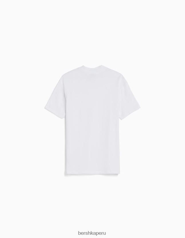blanco Bershka hombres camiseta de manga corta con cuello alto 806J6B2740