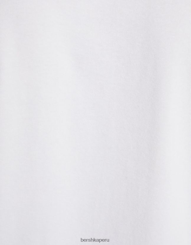 blanco Bershka hombres camiseta de manga corta con cuello alto 806J6B2740