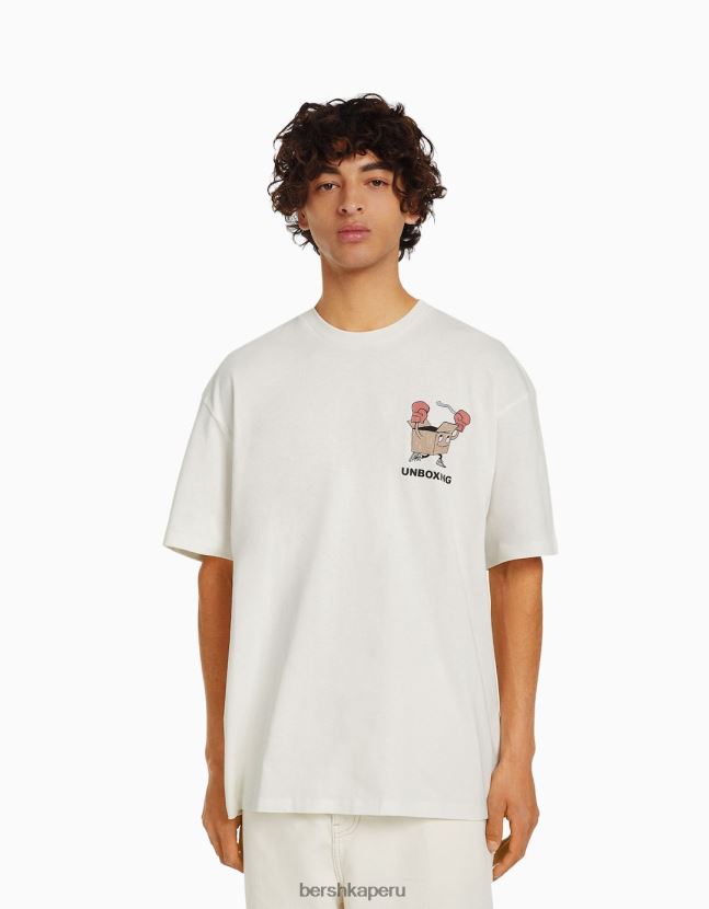 blanco Bershka hombres camiseta de manga corta con estampado 806J6B2677