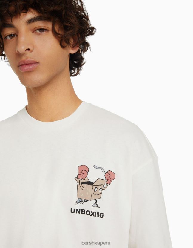 blanco Bershka hombres camiseta de manga corta con estampado 806J6B2677