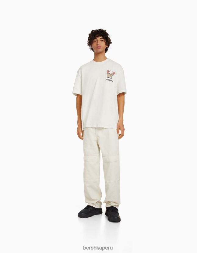 blanco Bershka hombres camiseta de manga corta con estampado 806J6B2677