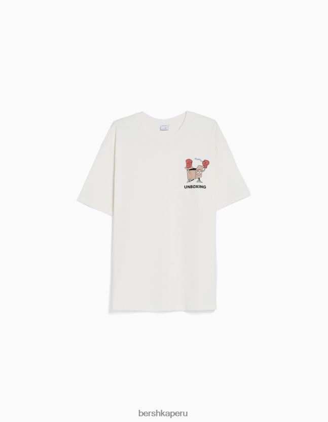 blanco Bershka hombres camiseta de manga corta con estampado 806J6B2677
