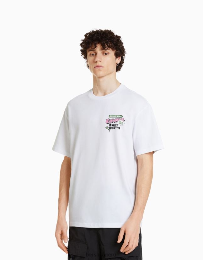 blanco Bershka hombres camiseta de manga corta con estampado 806J6B2757