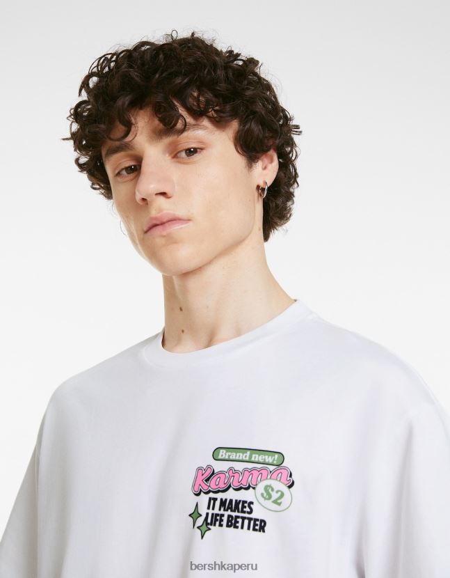 blanco Bershka hombres camiseta de manga corta con estampado 806J6B2757