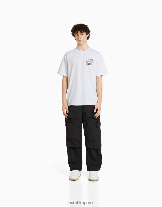 blanco Bershka hombres camiseta de manga corta con estampado 806J6B2757