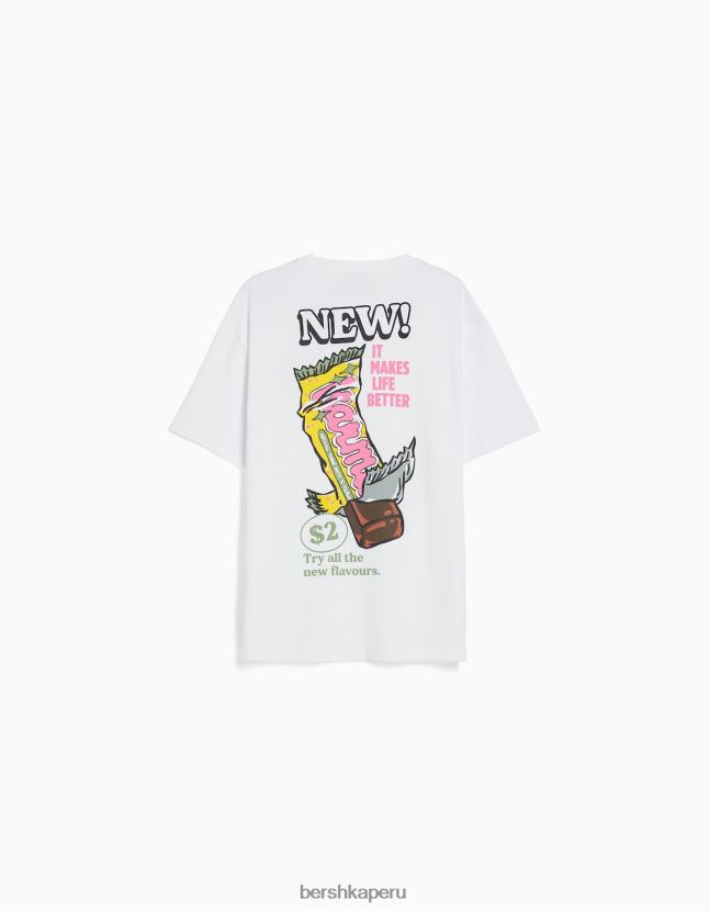 blanco Bershka hombres camiseta de manga corta con estampado 806J6B2757