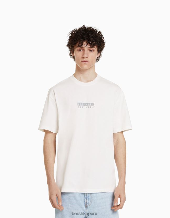 blanco Bershka hombres camiseta de manga corta con estampado de cubitos de hielo 806J6B2822