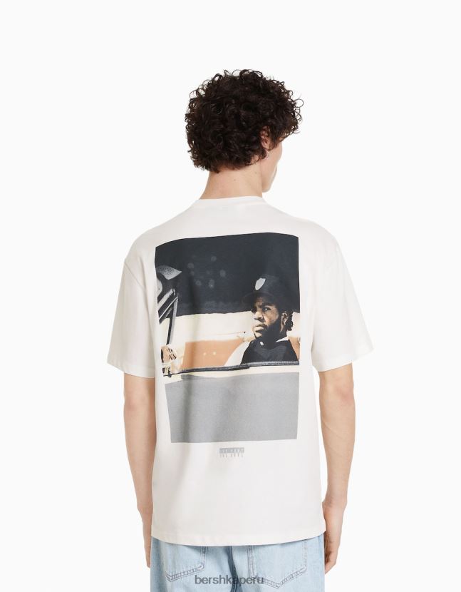 blanco Bershka hombres camiseta de manga corta con estampado de cubitos de hielo 806J6B2822