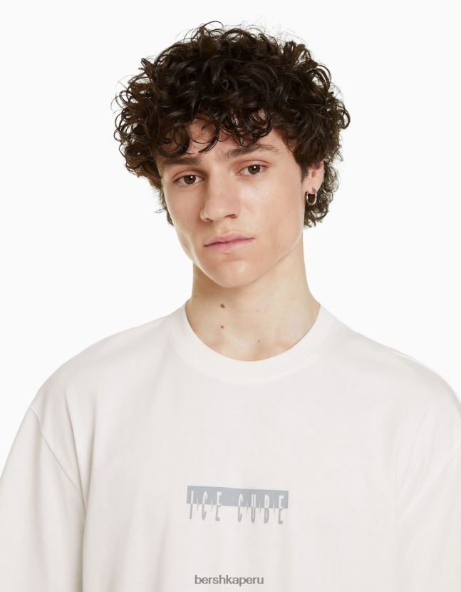 blanco Bershka hombres camiseta de manga corta con estampado de cubitos de hielo 806J6B2822