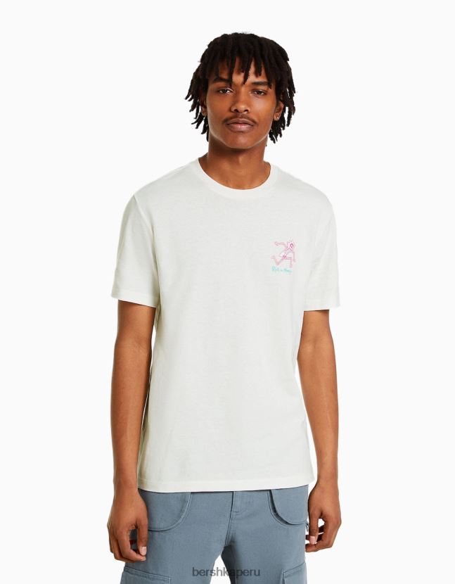 blanco Bershka hombres camiseta de manga corta con estampado de rick & morty 806J6B2855
