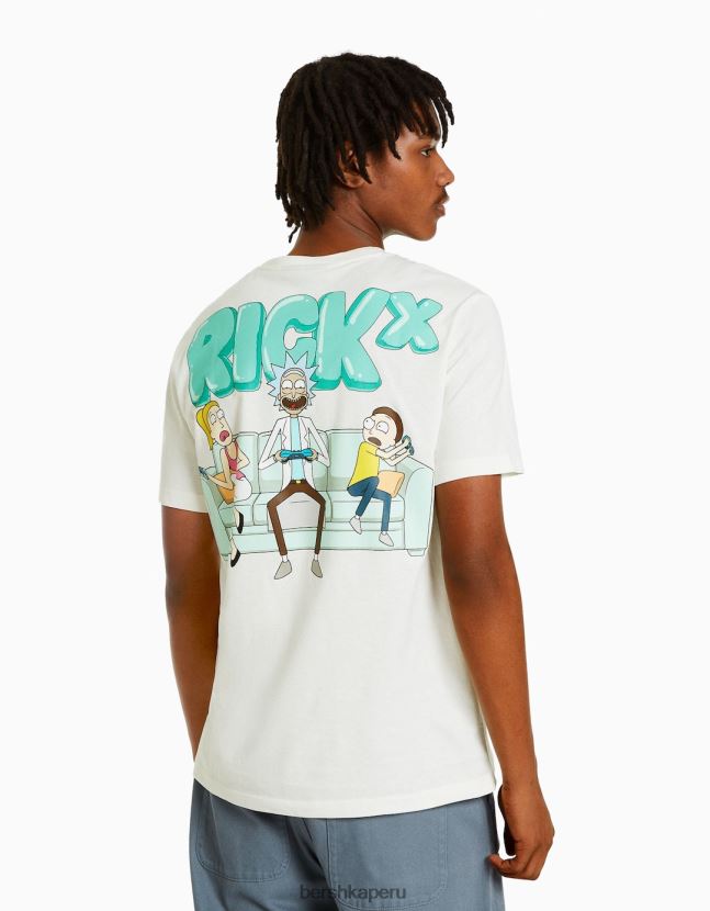 blanco Bershka hombres camiseta de manga corta con estampado de rick & morty 806J6B2855
