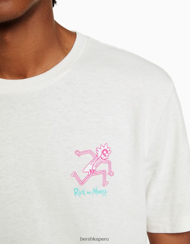 blanco Bershka hombres camiseta de manga corta con estampado de rick & morty 806J6B2855