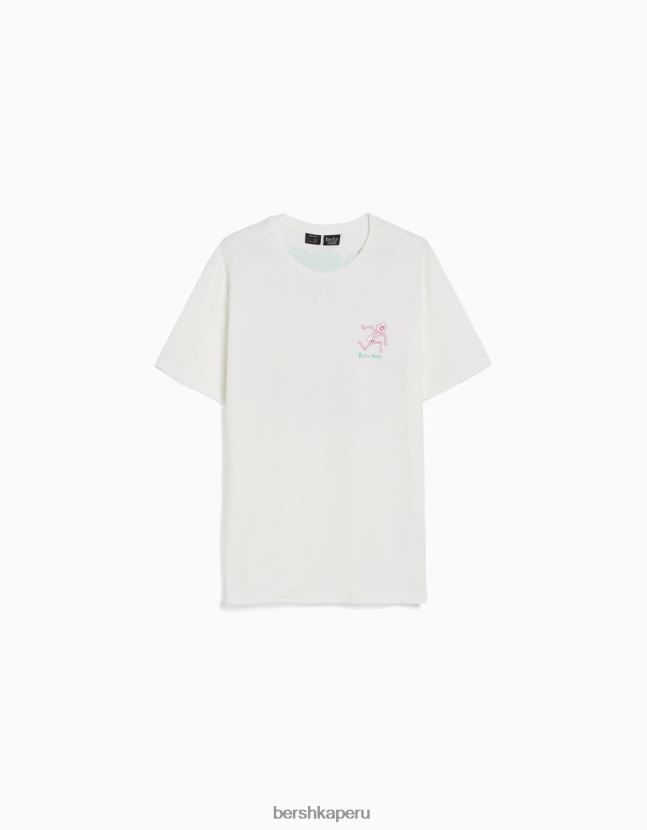 blanco Bershka hombres camiseta de manga corta con estampado de rick & morty 806J6B2855