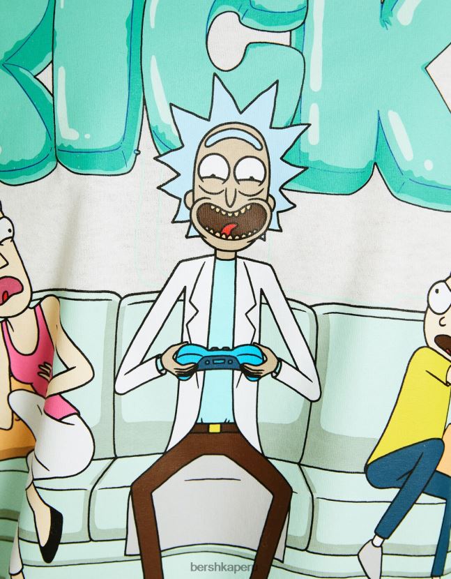 blanco Bershka hombres camiseta de manga corta con estampado de rick & morty 806J6B2855