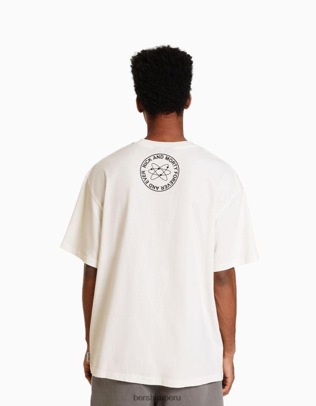 blanco Bershka hombres camiseta de manga corta con estampado de rick y morty 806J6B2856