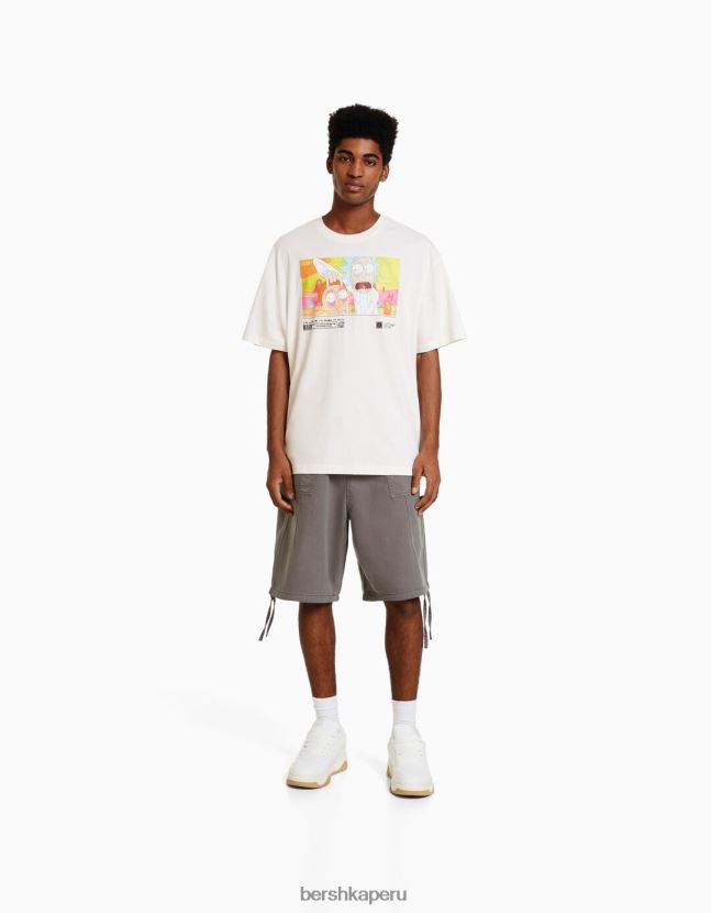 blanco Bershka hombres camiseta de manga corta con estampado de rick y morty 806J6B2856