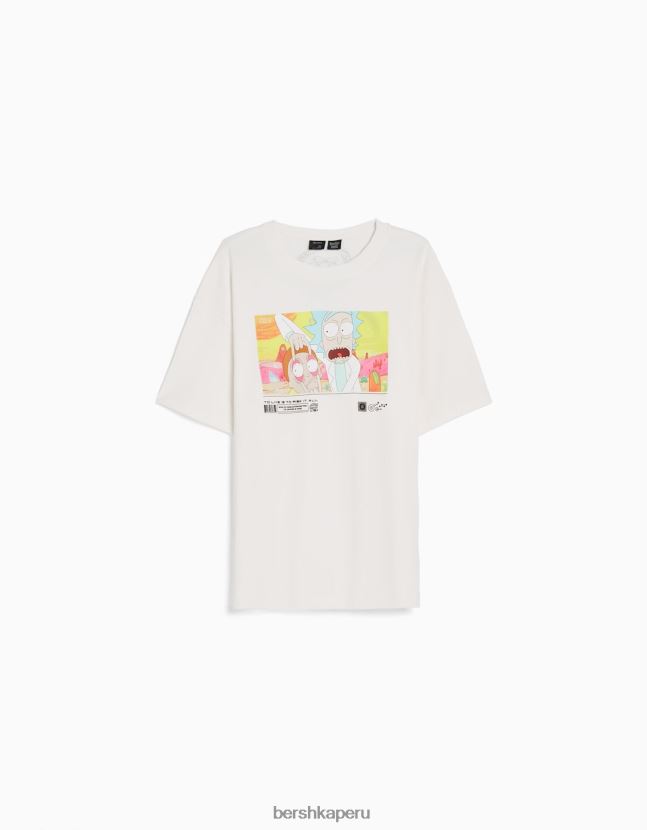 blanco Bershka hombres camiseta de manga corta con estampado de rick y morty 806J6B2856