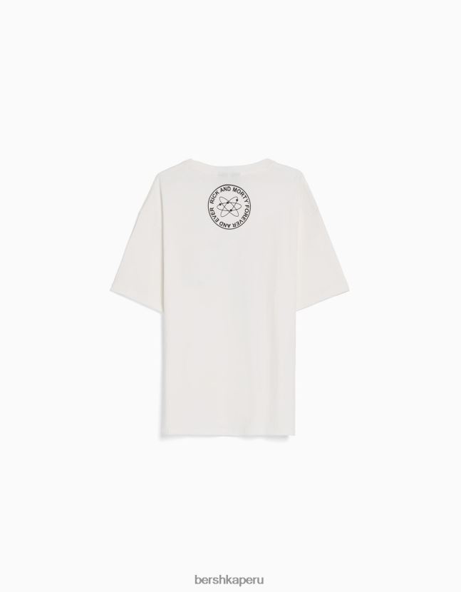 blanco Bershka hombres camiseta de manga corta con estampado de rick y morty 806J6B2856