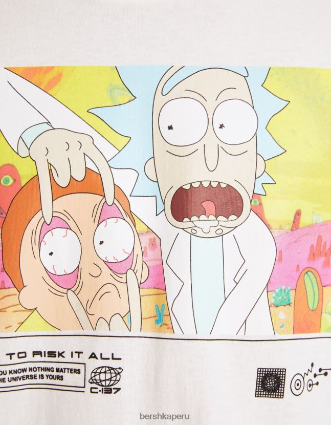 blanco Bershka hombres camiseta de manga corta con estampado de rick y morty 806J6B2856