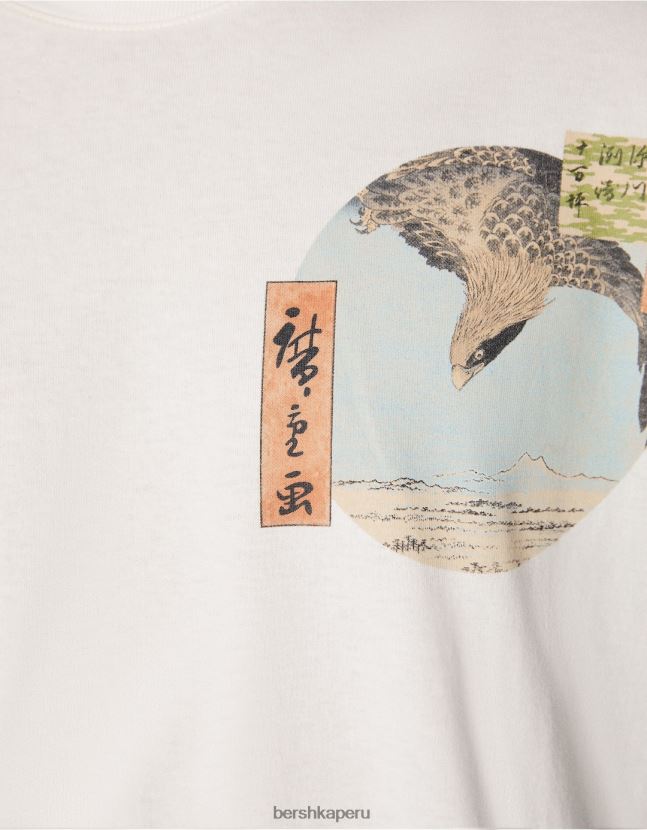blanco Bershka hombres camiseta de manga corta con estampado de serie de arte 806J6B2639