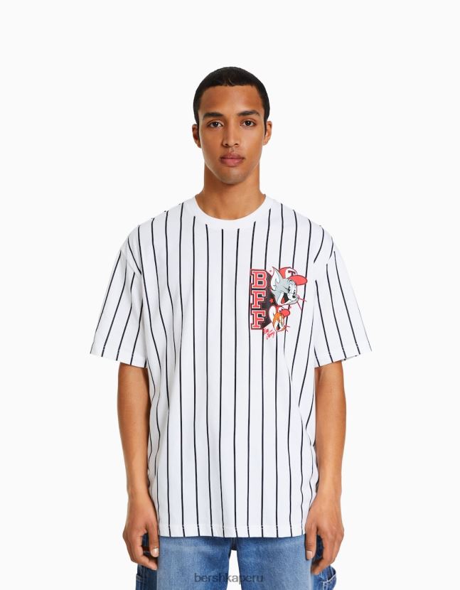 blanco Bershka hombres camiseta de manga corta con estampado de tom & jerry 806J6B2849