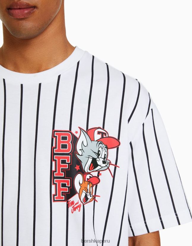 blanco Bershka hombres camiseta de manga corta con estampado de tom & jerry 806J6B2849